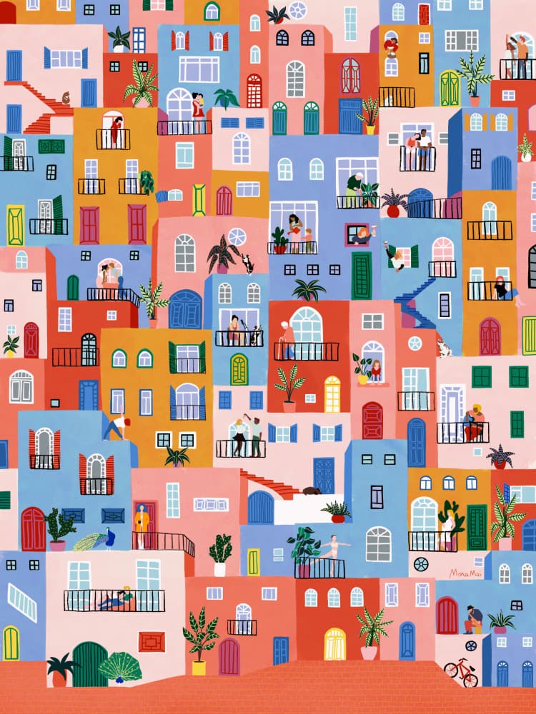 Colorful Town Life by Ceyda Alasar — canvas wall art