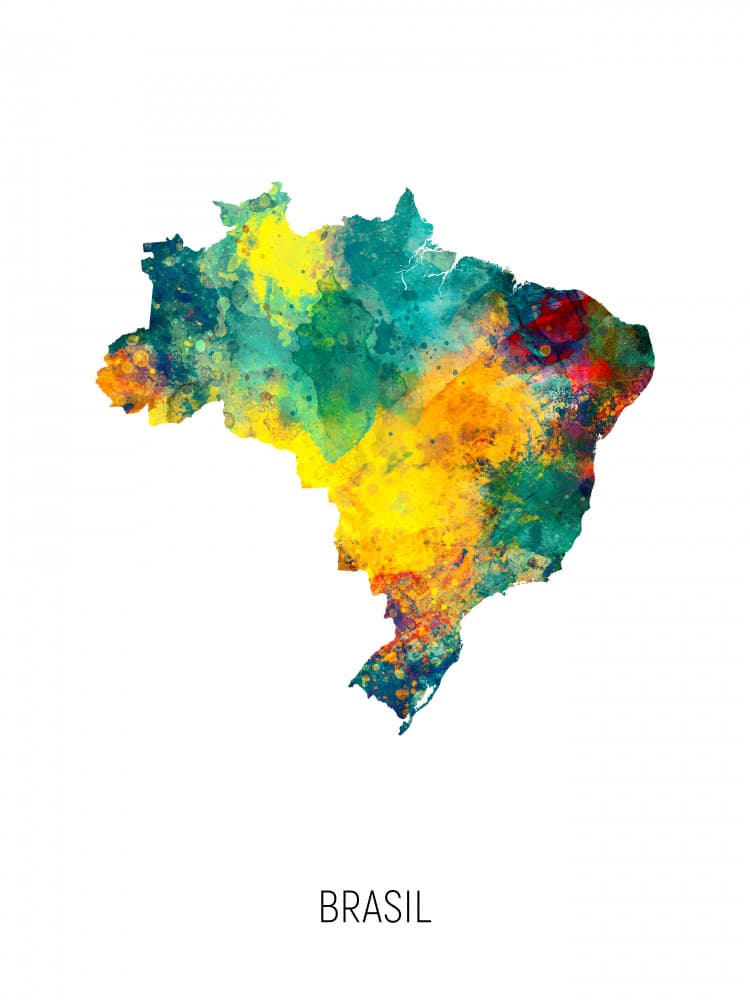 Vibrant Brazil Map by Michael Tompsett — canvas wall art