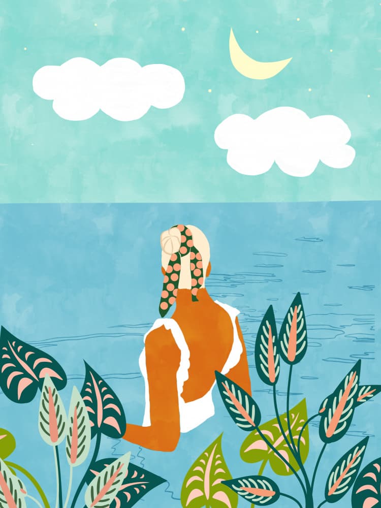 Moonlit Night Swim by Uma Gokhale — canvas wall art