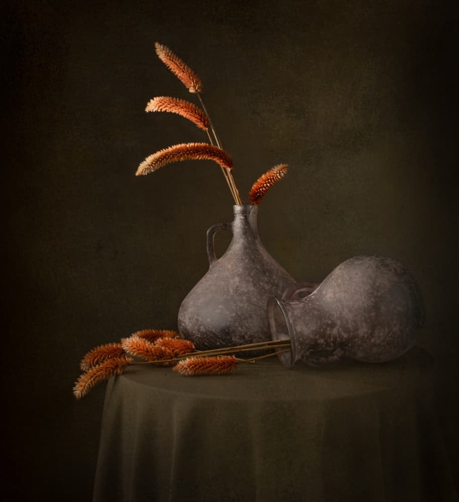 Quiet Jugs Dried Grasses by Margareth Perfoncio — canvas wall art