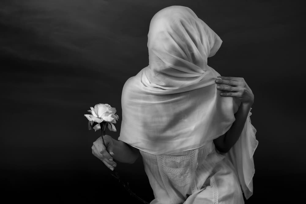 Veiled Figure with Rose by Thierry Lagandré (Transgressed Light) — canvas wall art