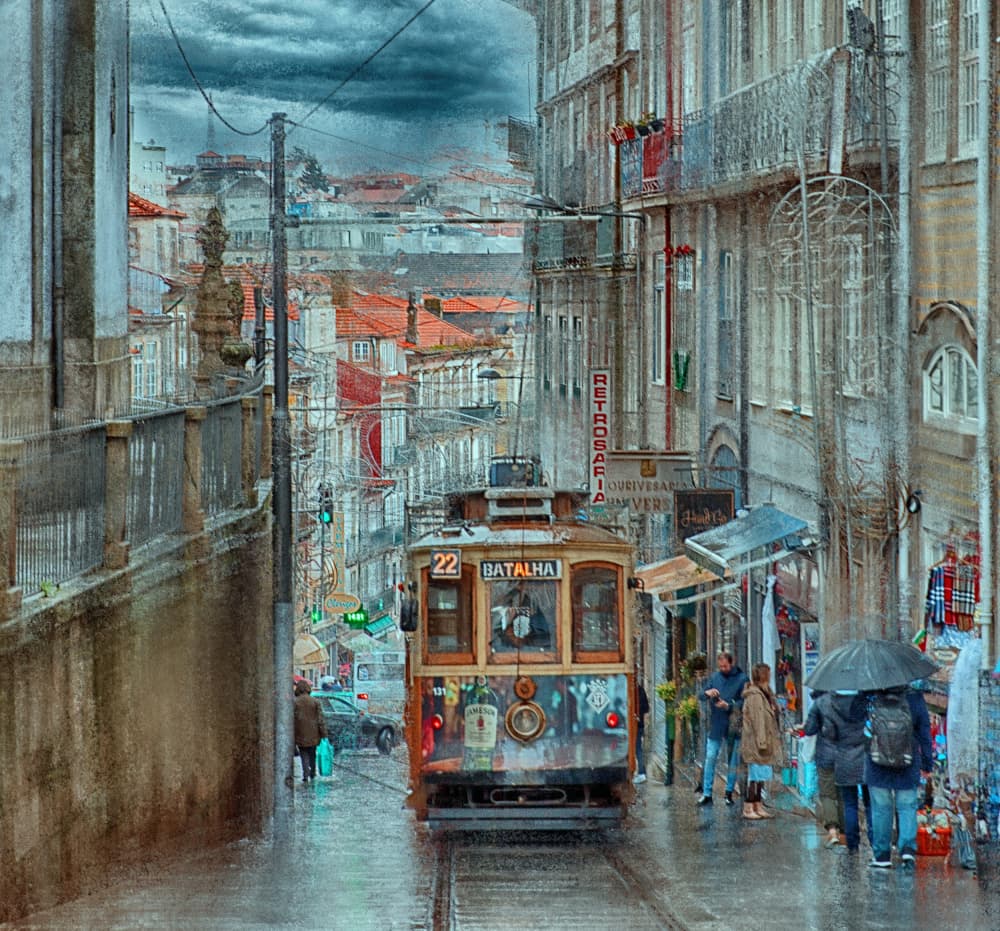 Rainy Day Porto Tram by C.S. Tjandra — canvas wall art