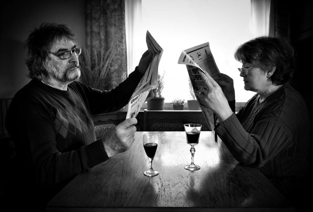 Couple Reading Newspapers by Samanta Krivec — canvas wall art