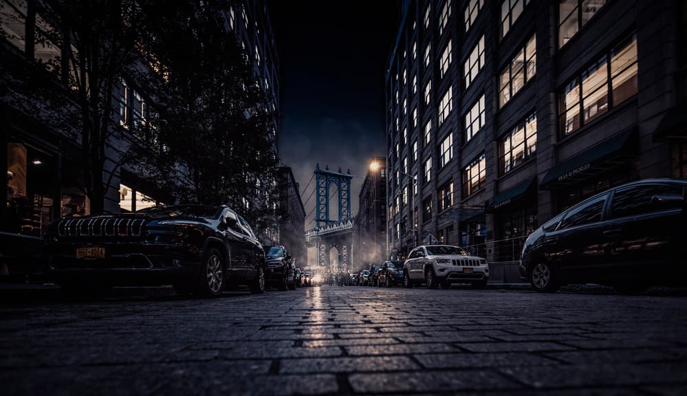 Manhattan Bridge Night Street by Jackson Carvalho — canvas wall art