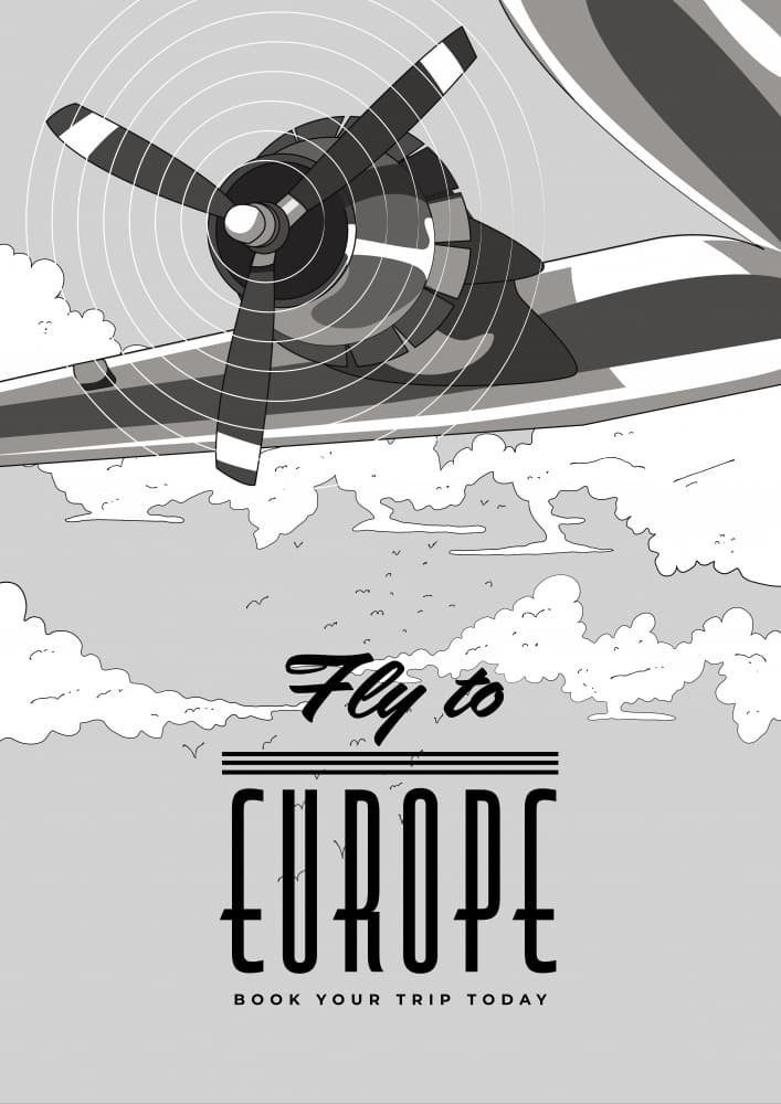 Retro Plane To Europe by Nicholas — canvas wall art