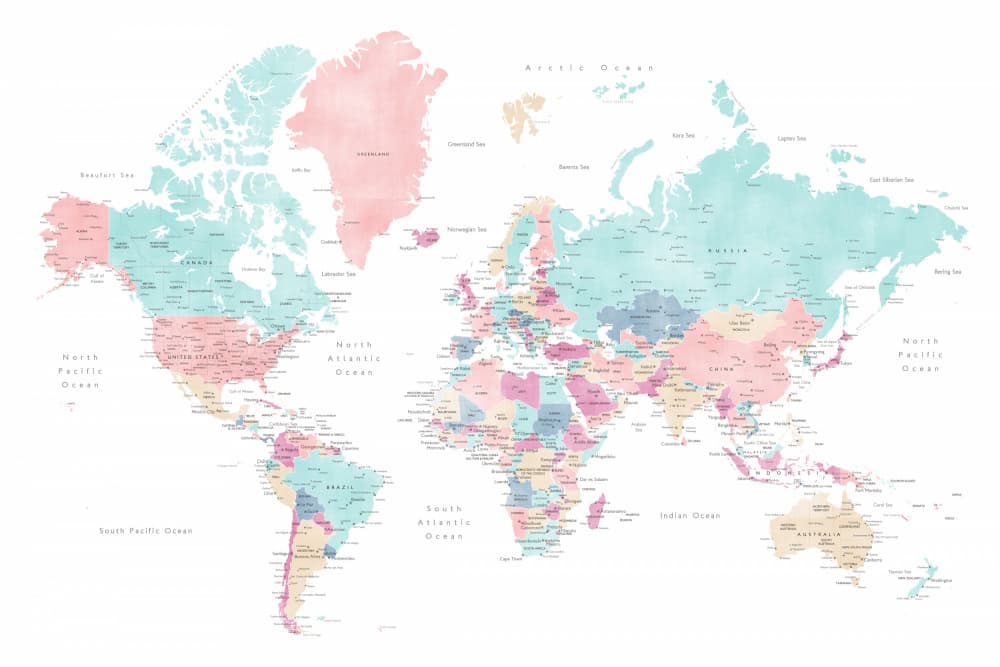 Soft Hue World Map by Rosana Laiz Blursbyai — canvas wall art