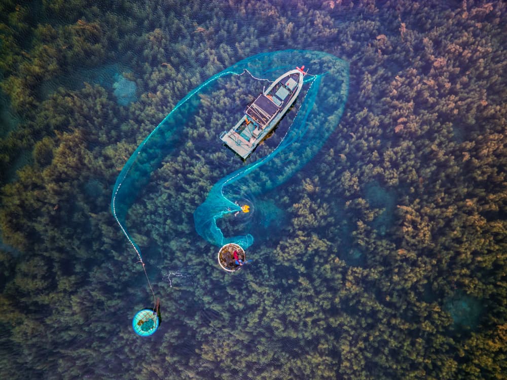 Aerial Ocean Net Fishing by Nguyen Tan Tuan — canvas wall art