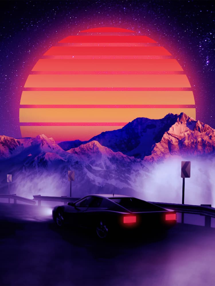 Retro Mountain Drive by Ritvik takkar — canvas wall art