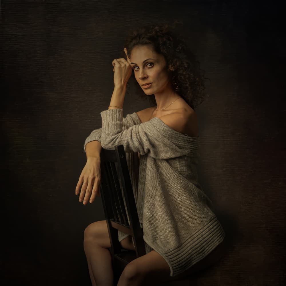 Pensive Woman Portrait by Dov Fuchs — canvas wall art