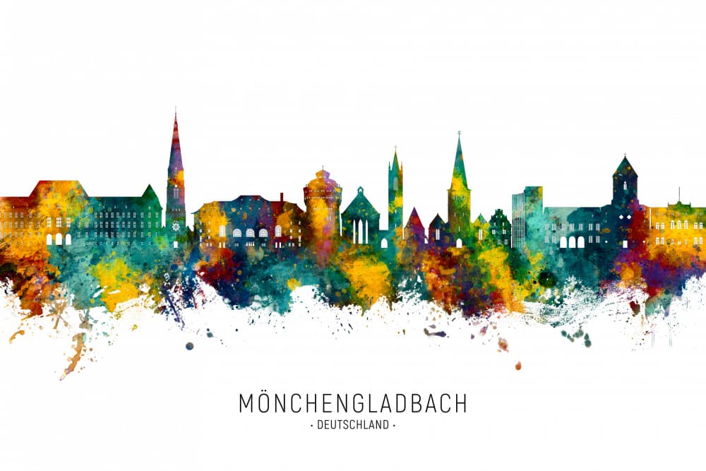 Mönchengladbach Watercolor Skyline by Michael Tompsett — canvas wall art