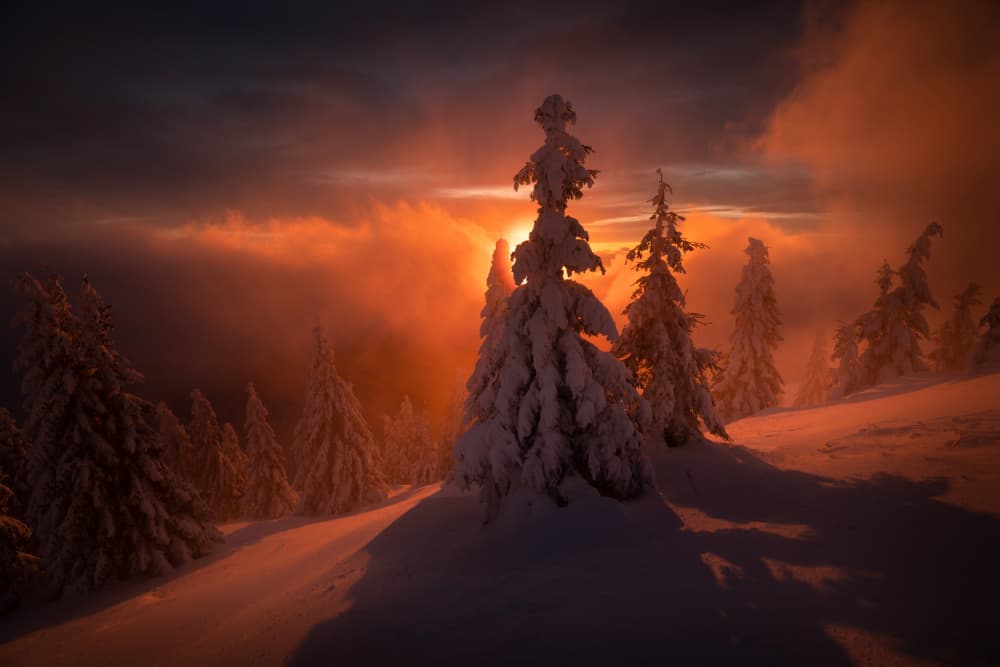 Snowy Mountain Glow by Karol Nienartowicz — canvas wall art