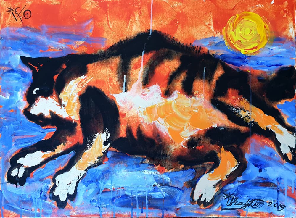 Vibrant Cat in Motion by Kanat Ibragimov — canvas wall art