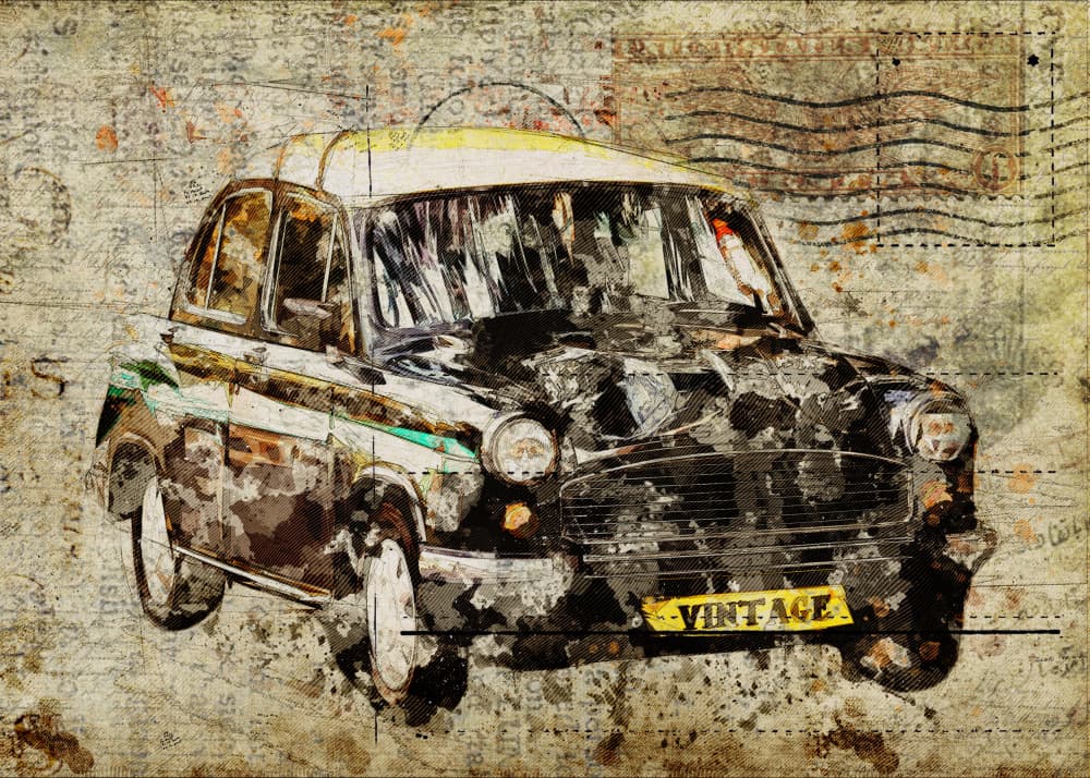 Vintage Indian Taxi by Lembayung senja studio [Vintage Poster] — canvas wall art