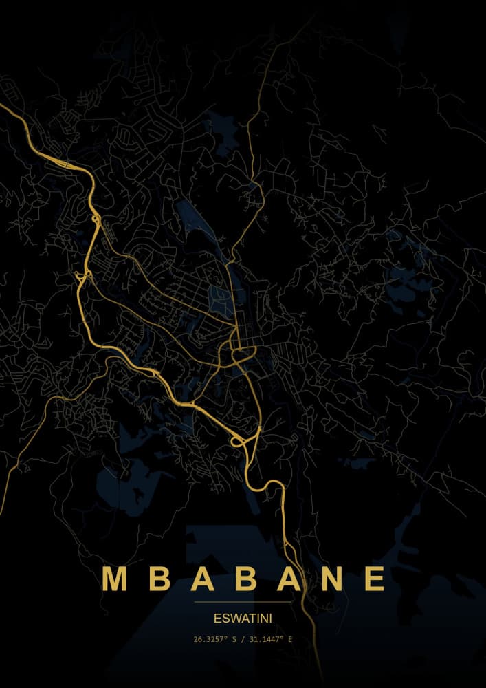 Mbabane Gold City Map by HUGO — canvas wall art