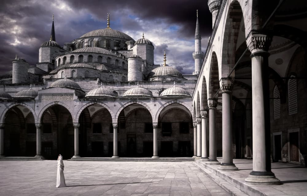 Blue Mosque Dramatic Sky by Daniel Murphy — canvas wall art