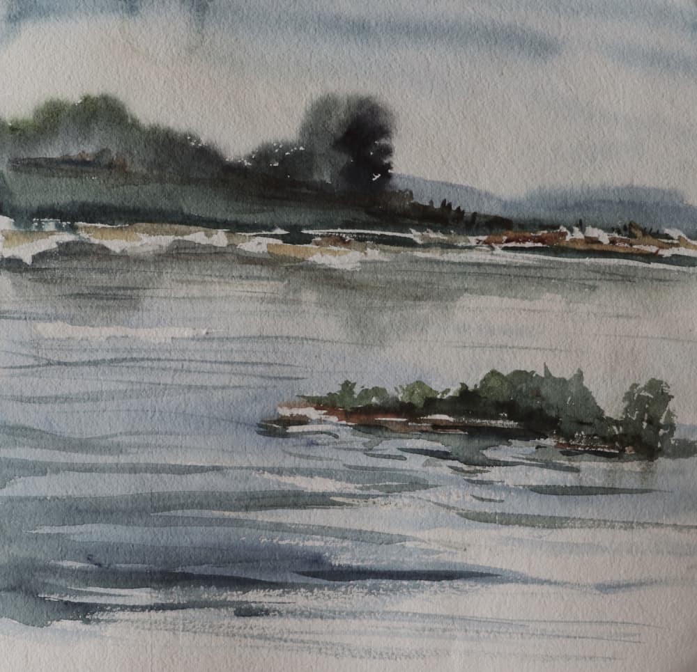 Misty River Landscape by Santhosh ch — canvas wall art