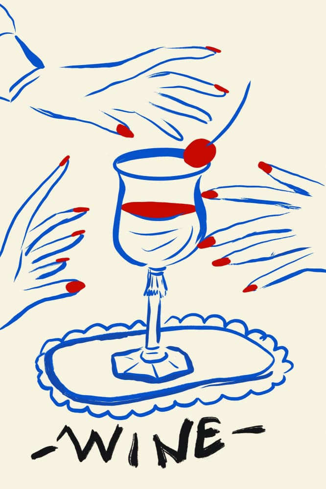 Chic Wine Hands by sucidraw — canvas wall art