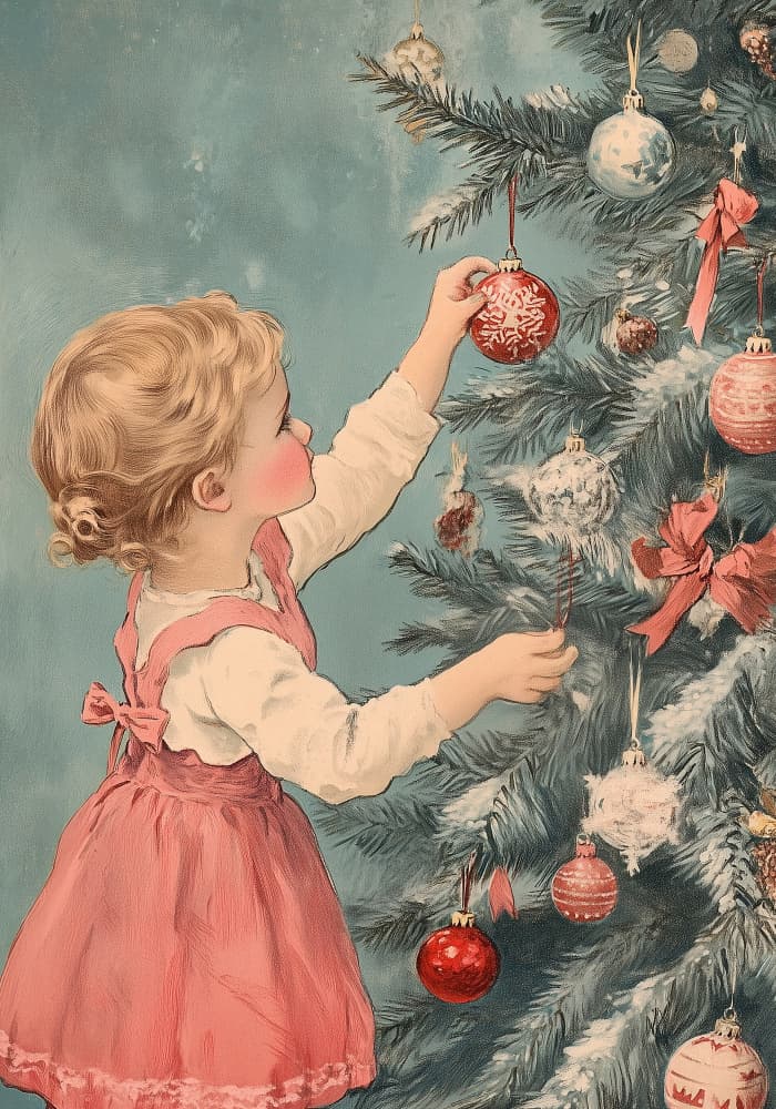 Nostalgic Christmas Tree Decorating by Pictufy Studio IV — canvas wall art