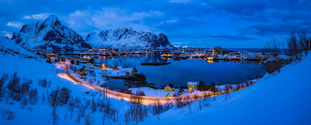 Nordic Winter Village Glow by Andy Chan — canvas wall art