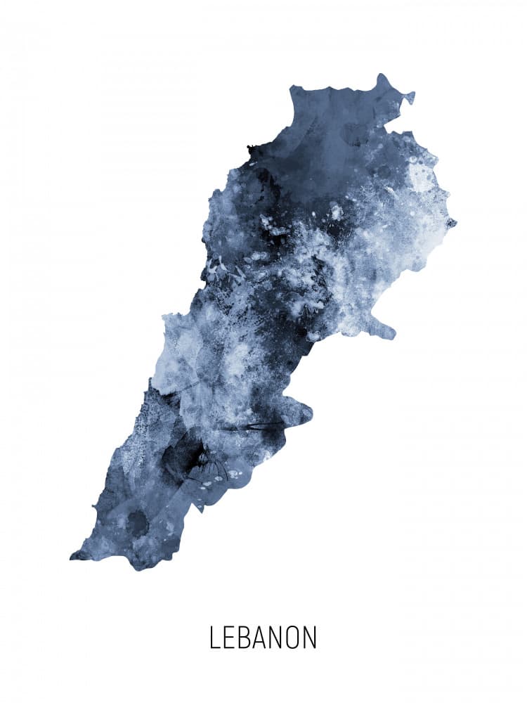 Lebanon Watercolor Map by Michael Tompsett — canvas wall art