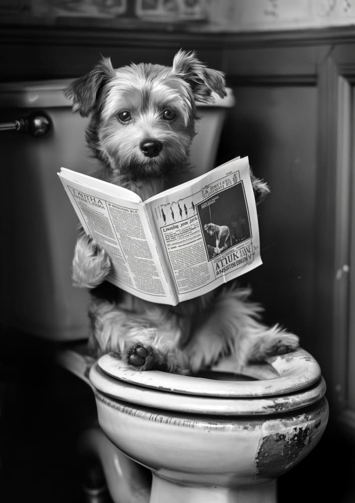 Funny Dog On Toilet by Niky Rahner — canvas wall art