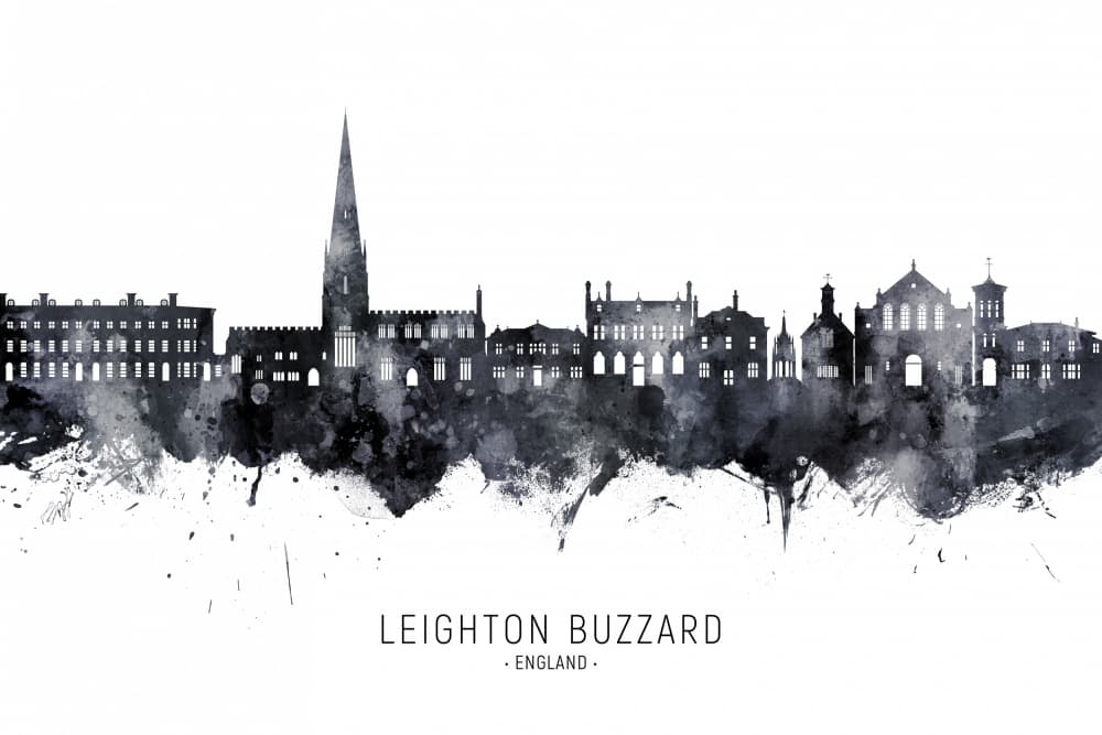 Leighton Buzzard Watercolor Skyline by Michael Tompsett — canvas wall art