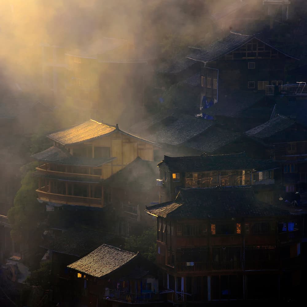 Misty Mountain Village by Raymond Ren Rong Liu — canvas wall art
