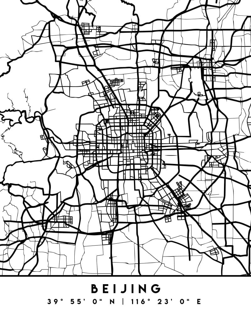 Minimalist Beijing City Map by Emiliano Deificus — canvas wall art