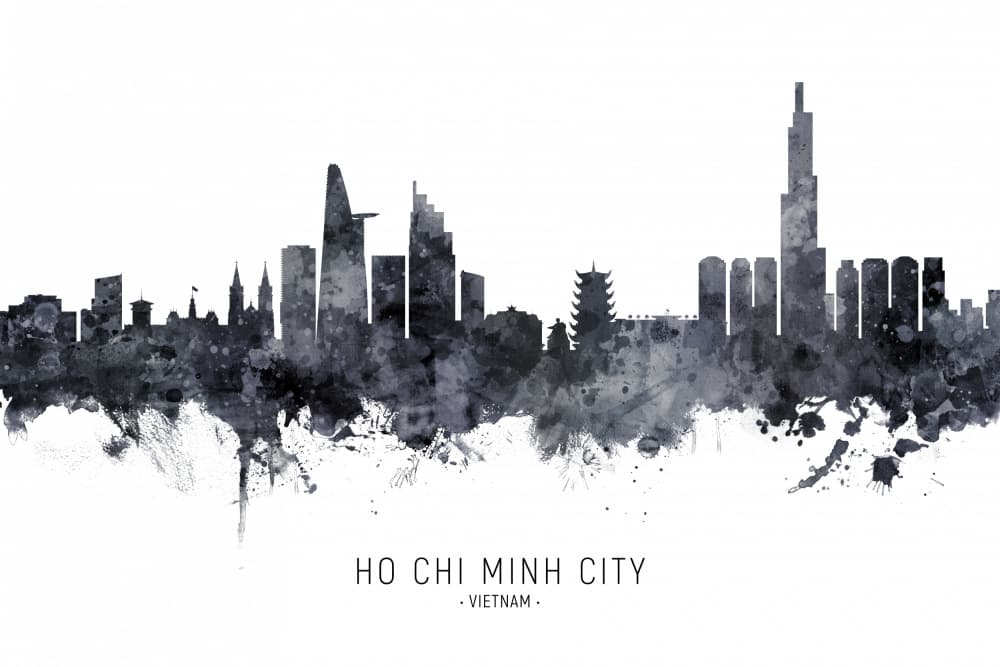 Ho Chi Minh City Watercolor Skyline by Michael Tompsett — canvas wall art