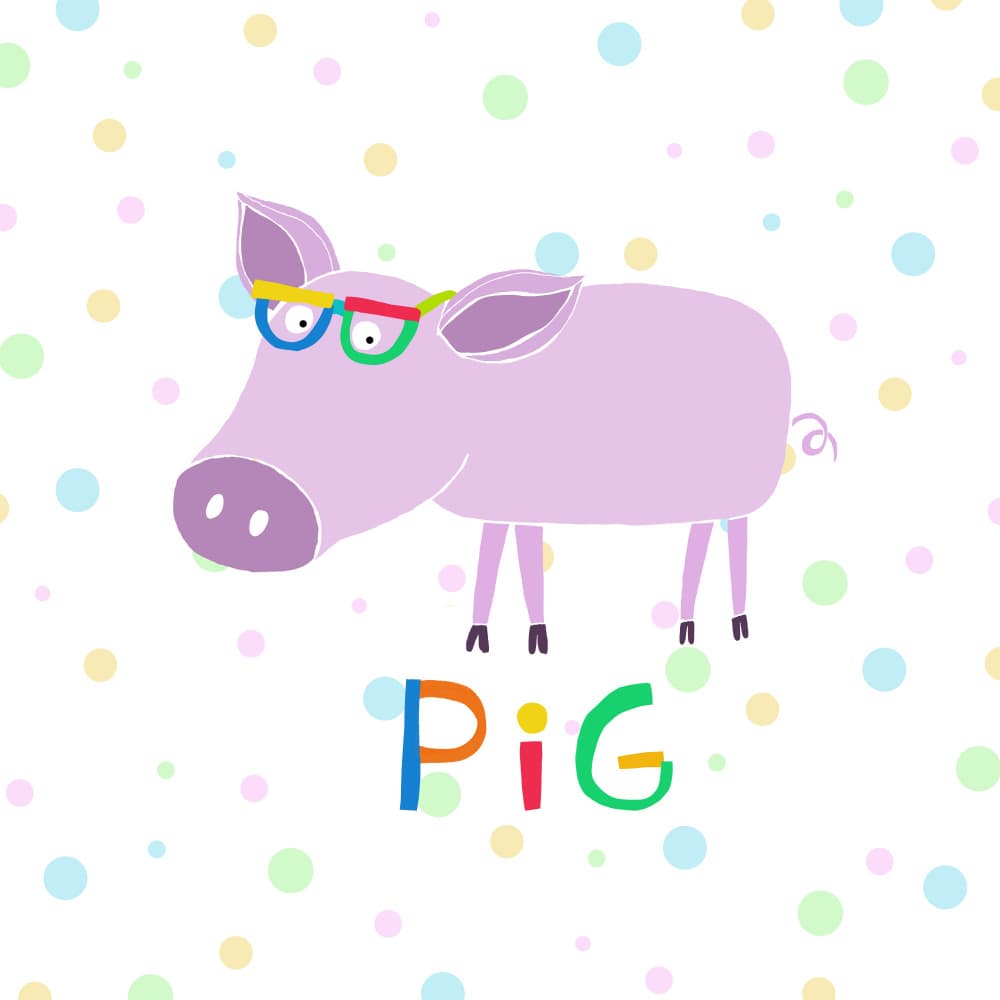 Cute Pig in Colorful Glasses by Carla Daly — canvas wall art