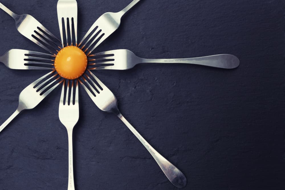 Culinary Egg Yolk Forks by Mihai Bogdan R — canvas wall art