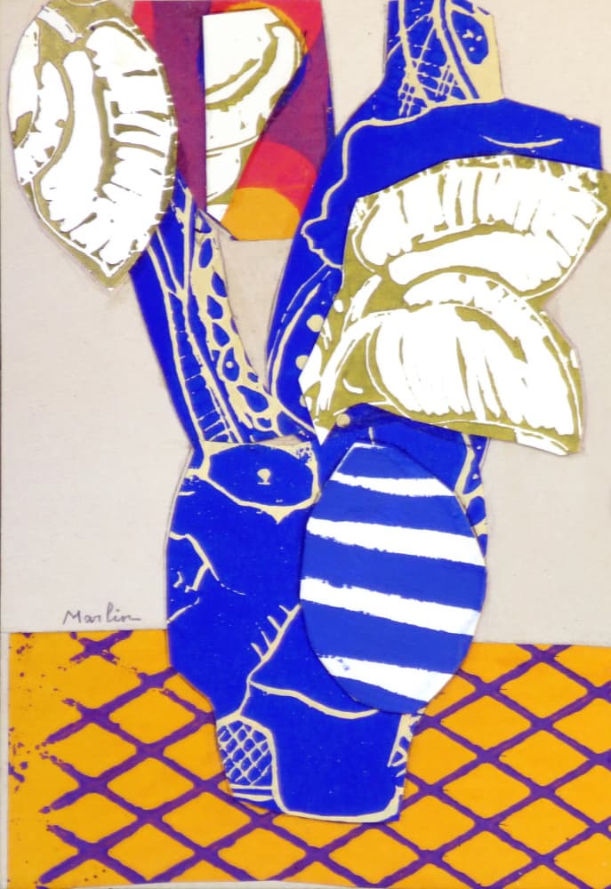 Blue Gold Abstract Collage by Pascal Marlin — canvas wall art