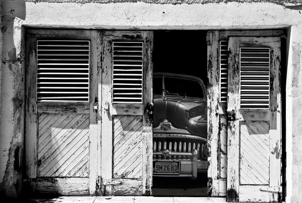 Hidden Vintage Car Garage by LARRY BUTTERWORTH — canvas wall art