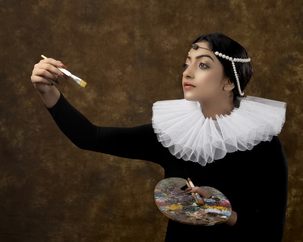 Elegant Painter Portrait by JOYRAJ SAMANTA — canvas wall art