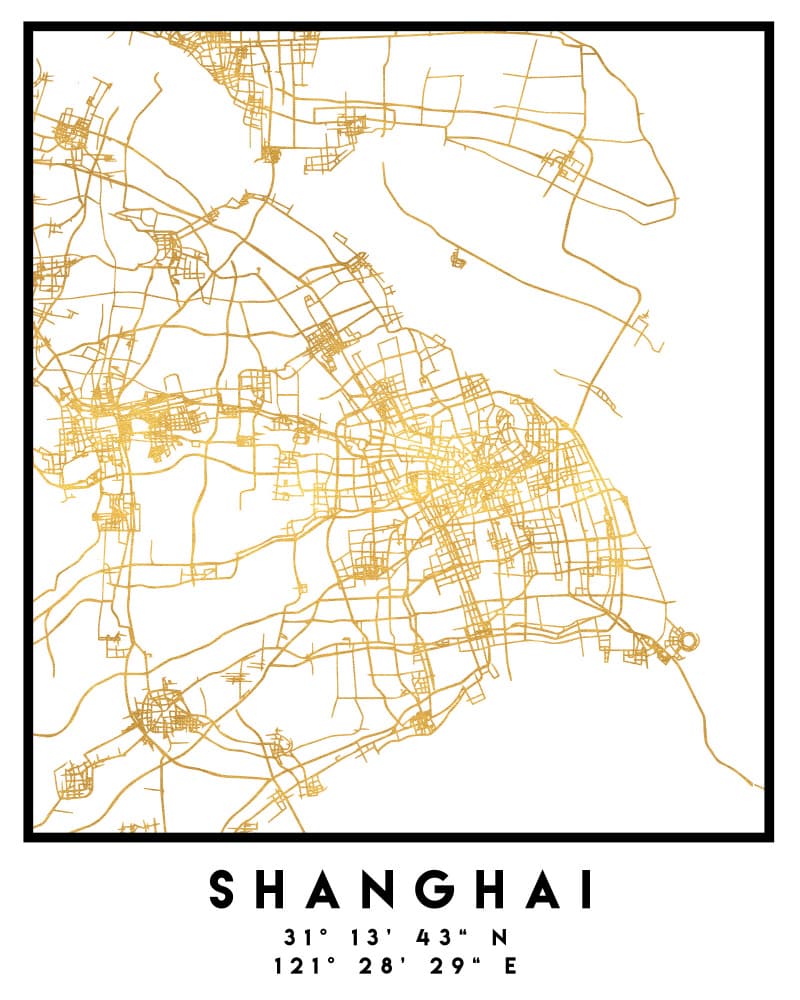 Shanghai Gold City Map by Emiliano Deificus — canvas wall art