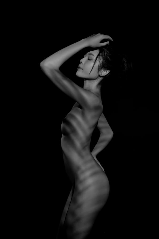 Elegant Striped Nude Form by Tran Van Truong — canvas wall art