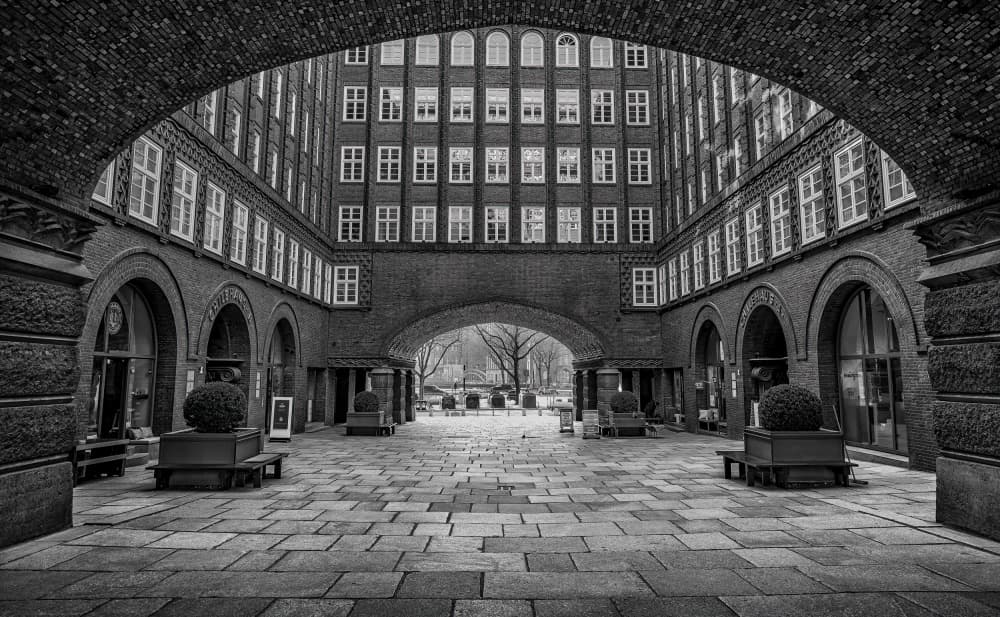 Grand Archway Courtyard by Fernando Abreu — canvas wall art