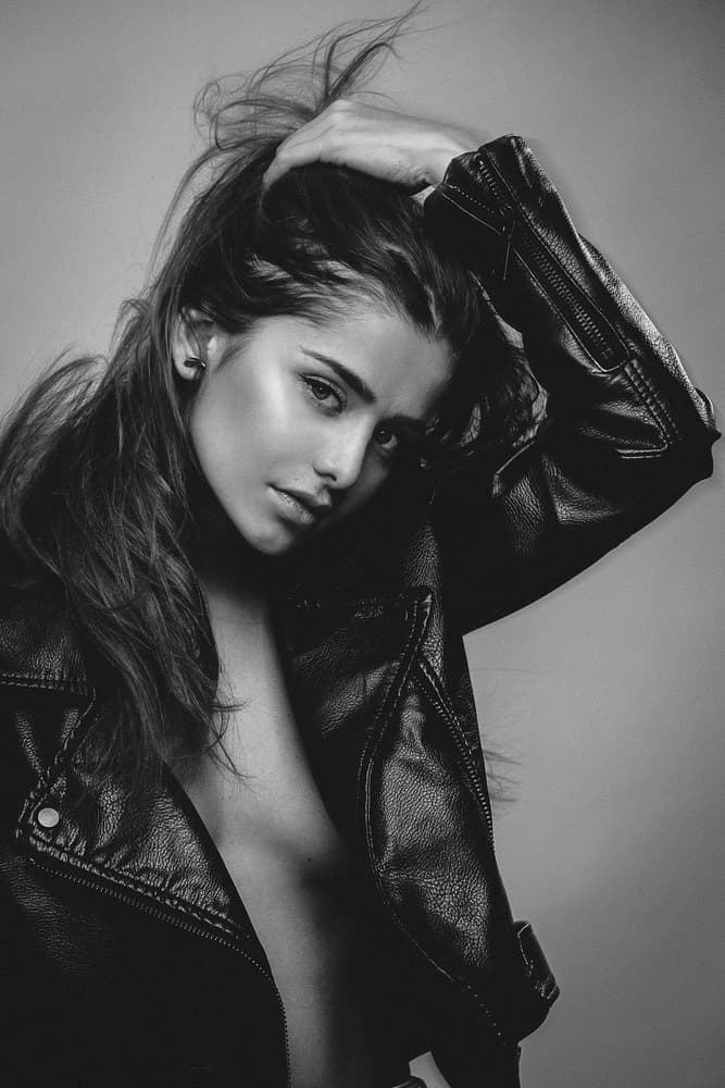 Edgy Woman Leather Jacket by Martin Krystynek MQEP — canvas wall art