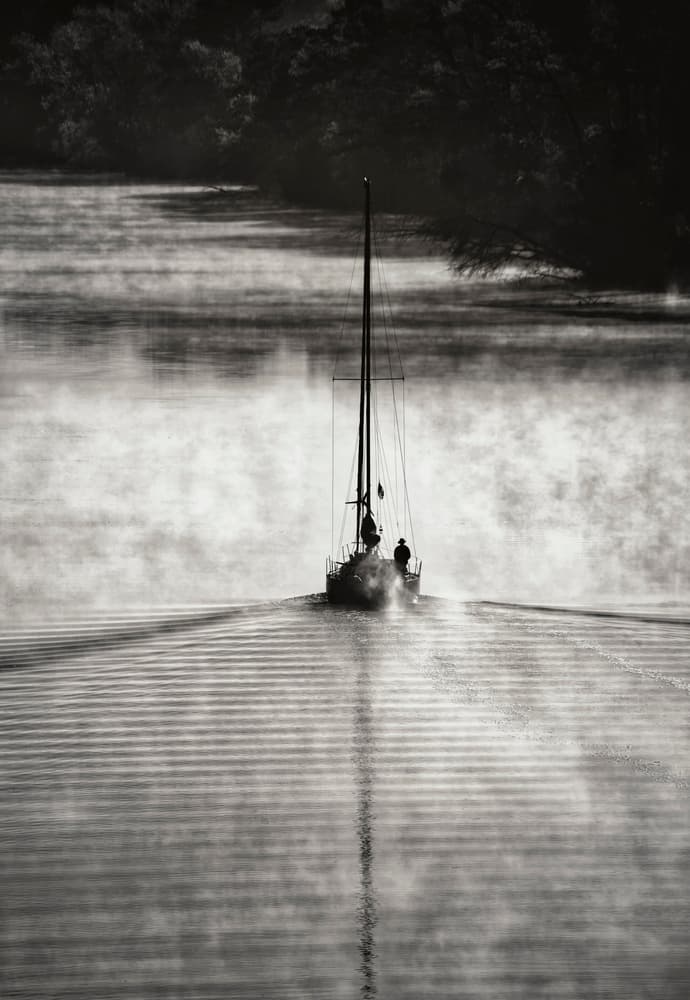 Misty Morning Sailboat by Liyun Yu — canvas wall art