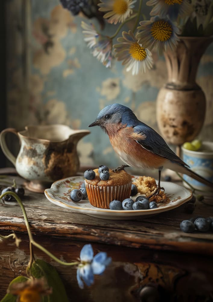 Bluebird Blueberry Muffin by Niky Rahner — canvas wall art
