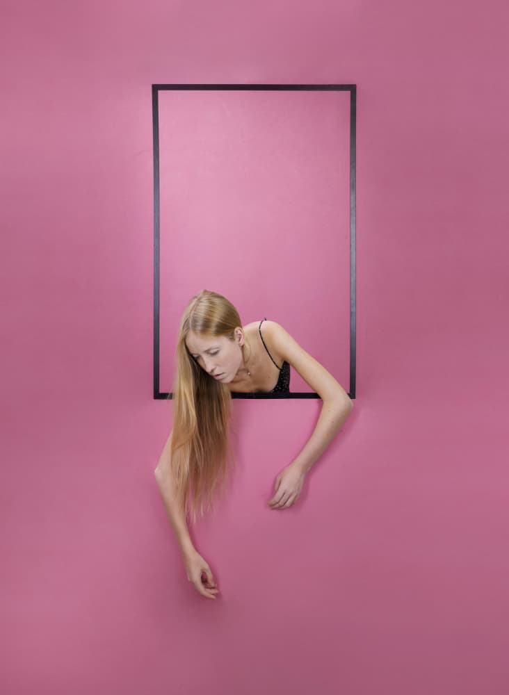 Surreal Woman Pink Frame by Michael Allmaier — canvas wall art