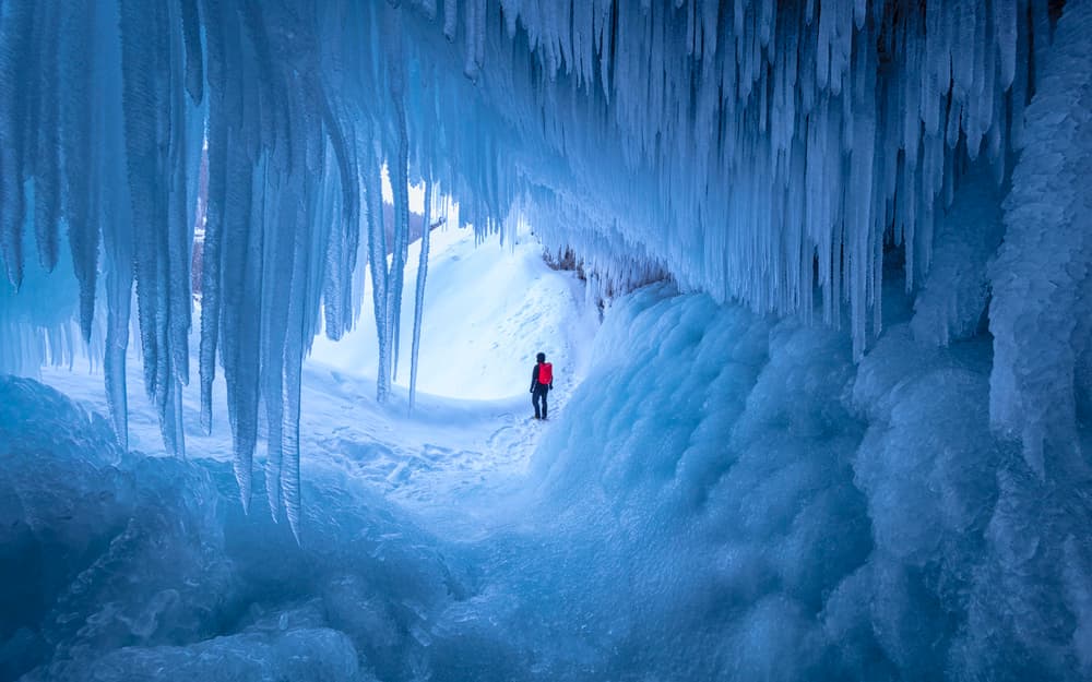 Winter Ice Cave Journey by Michael Zheng — canvas wall art