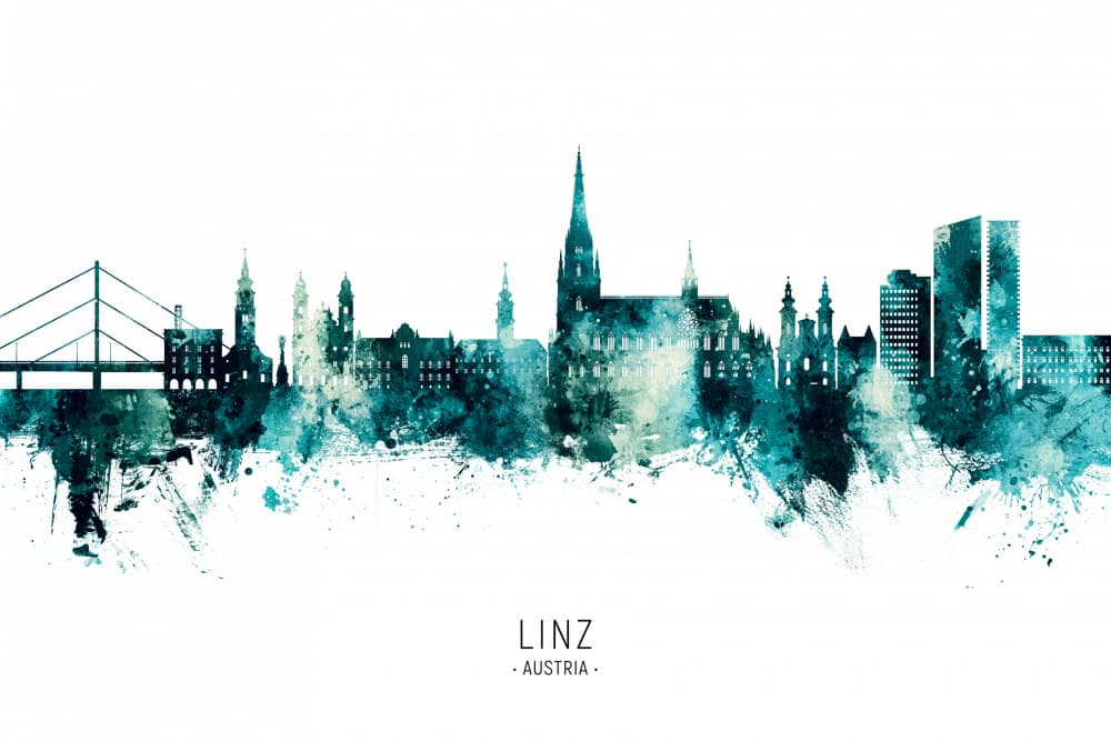 Linz Watercolor Skyline by Michael Tompsett — canvas wall art