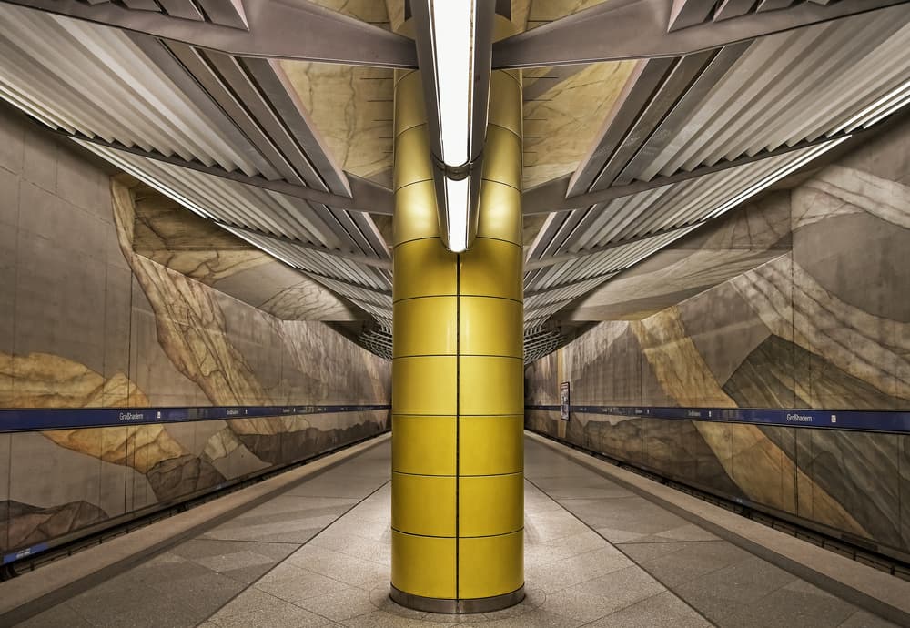 Yellow Pillar Subway Station by Renate Reichert — canvas wall art