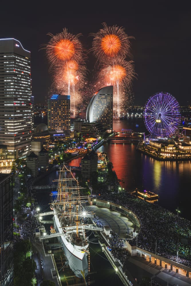 Yokohama Harbor Fireworks Night by JUNKO TORIKAI — canvas wall art