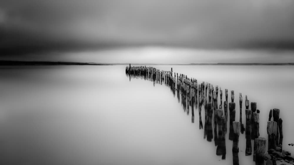 Moody Pier Seascape by April Xie — canvas wall art