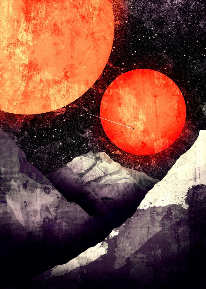 Red Planets Over Mountains by Stephen Wade — canvas wall art