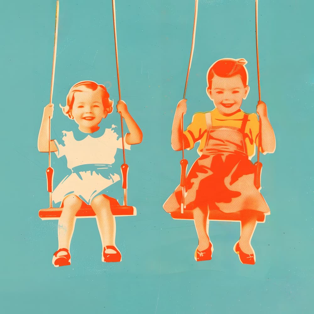 Happy Kids on Swings by Andreas Magnusson — canvas wall art