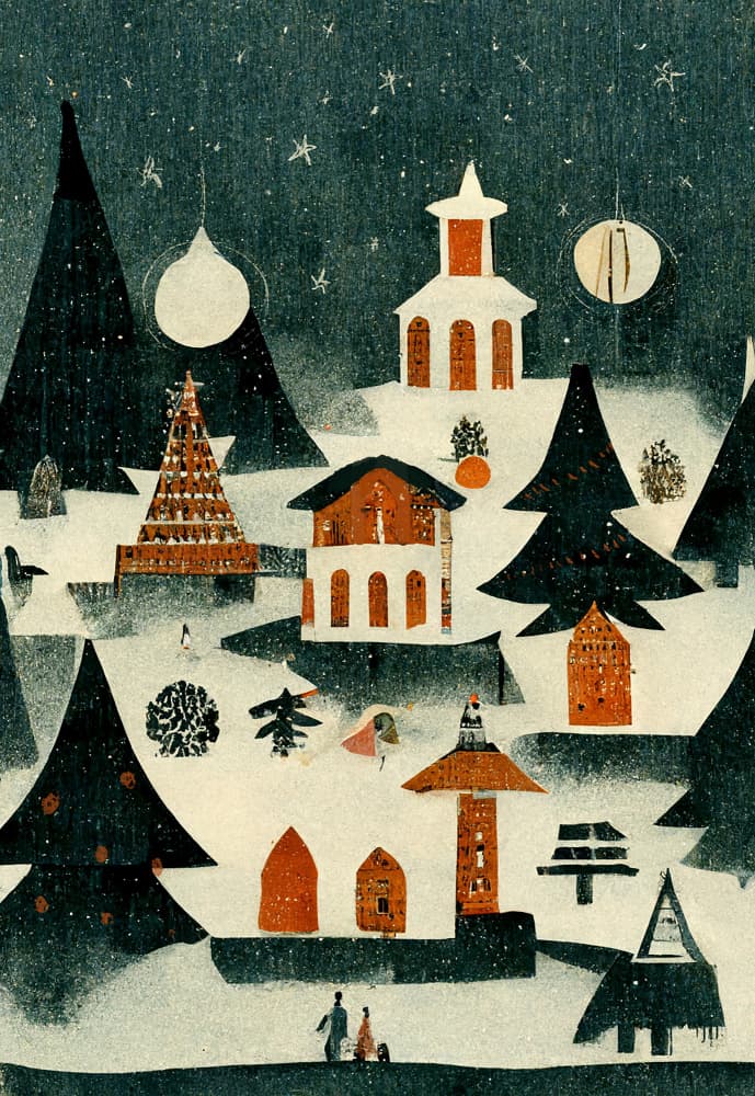 Winter Village Glow by Treechild — canvas wall art