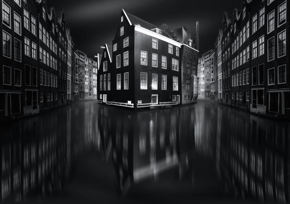 Amsterdam Canal Night by Dani Otero Sobrino — canvas wall art